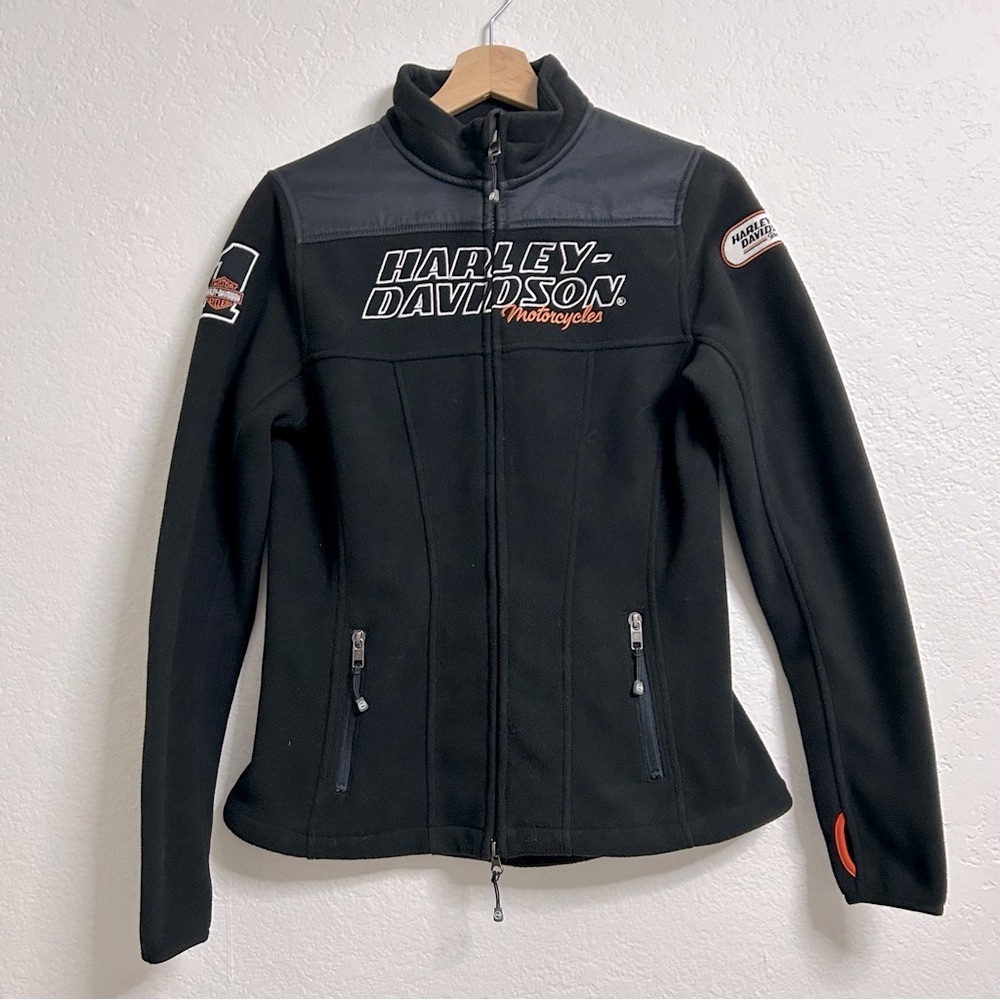 NWT Harley Davidson Black Embroidered and Patched Fleece, Size S